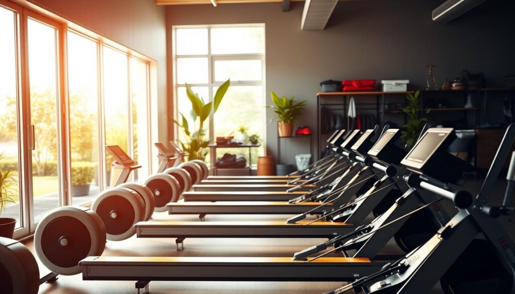 Rowing aerobic machines in a home gym